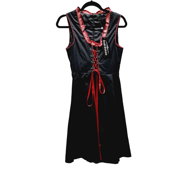 Scarlet Darkness Black Lace up Corset Front Fit Flare Gingham Trim Dress Goth Sm - Picture 1 of 7
